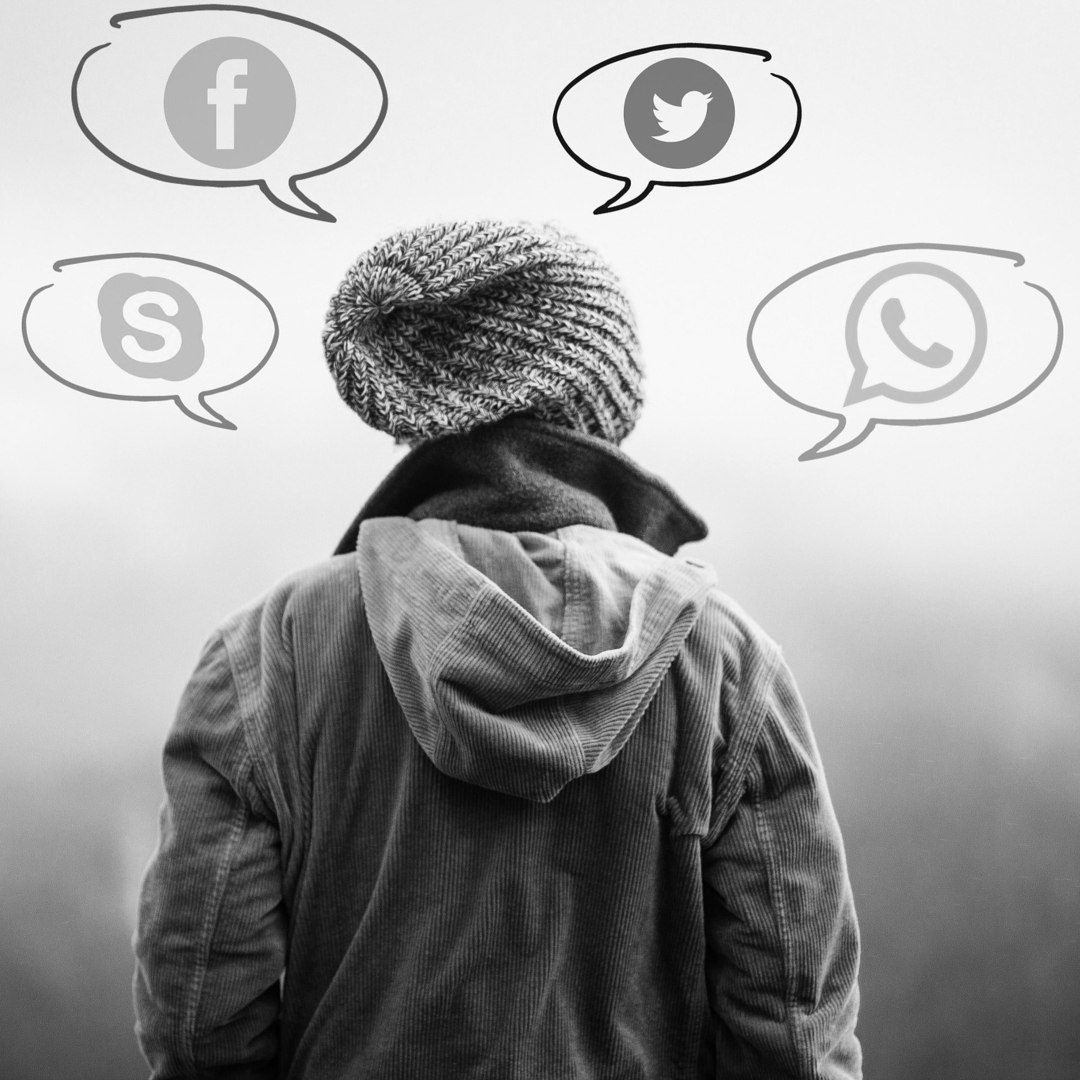 Social Media Bubble Icons around a person